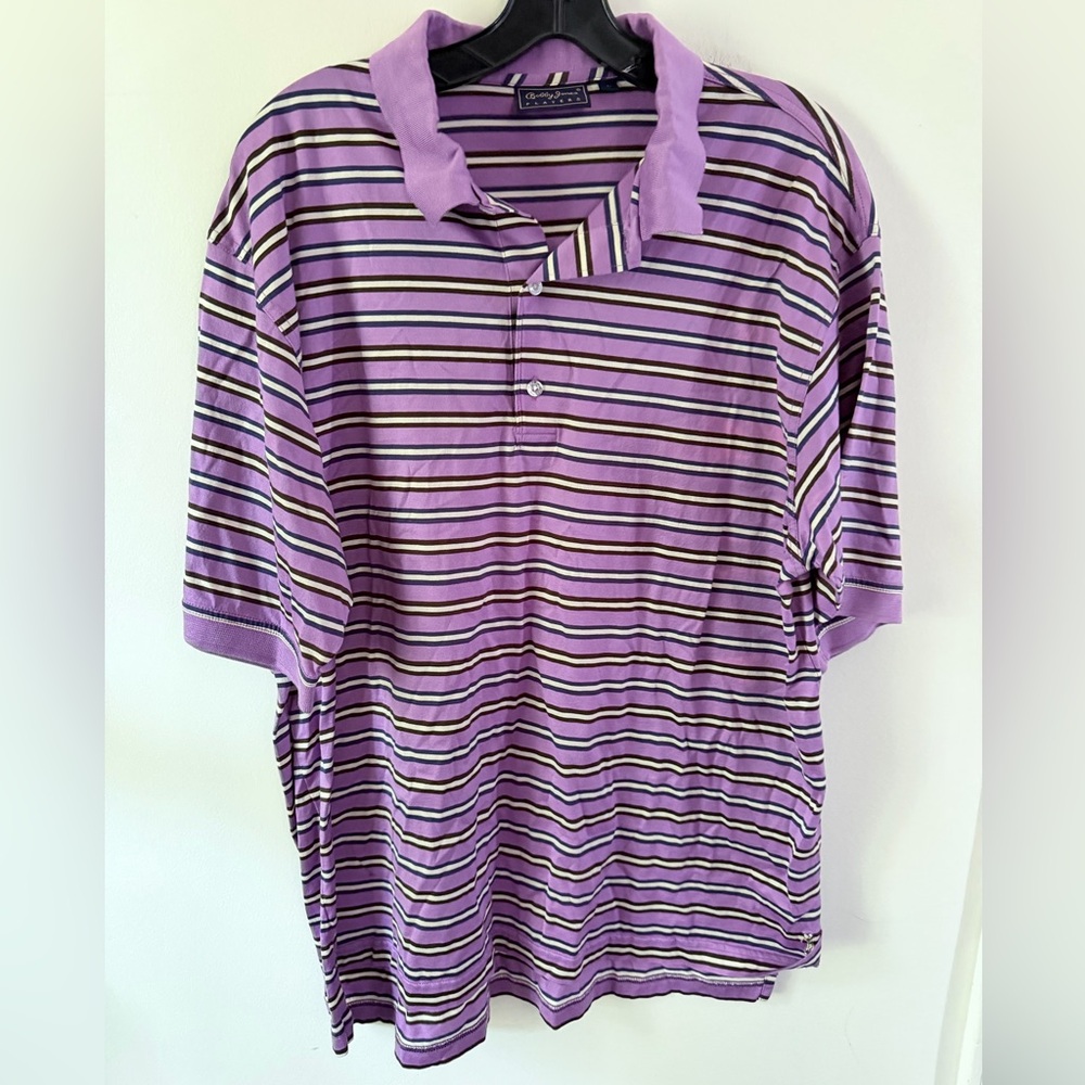 Bobby Jones Cotton Golf Shirt Purple White Stripes‎ Size Large